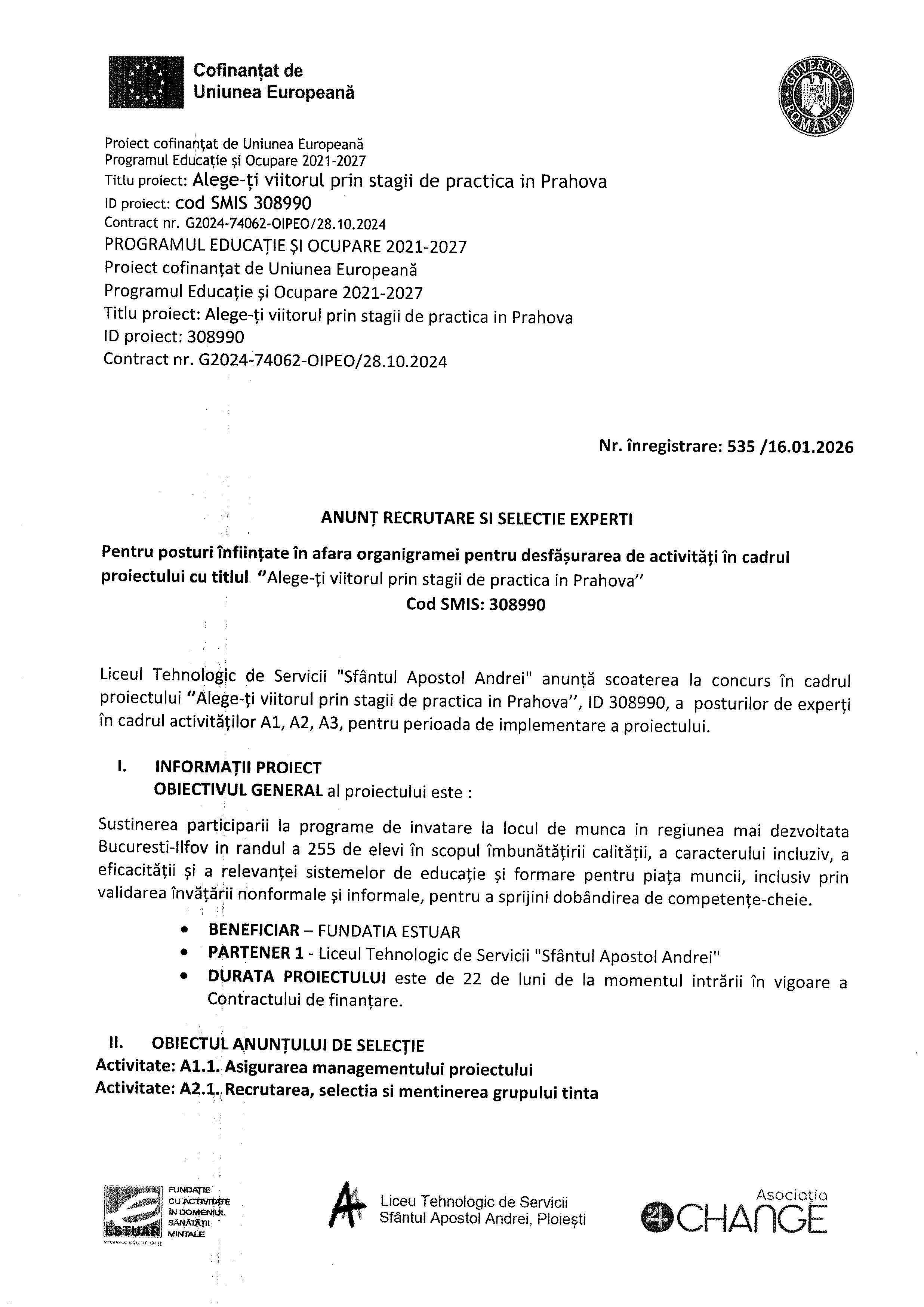 ANUNT RECRUTARE SI SELECTIE