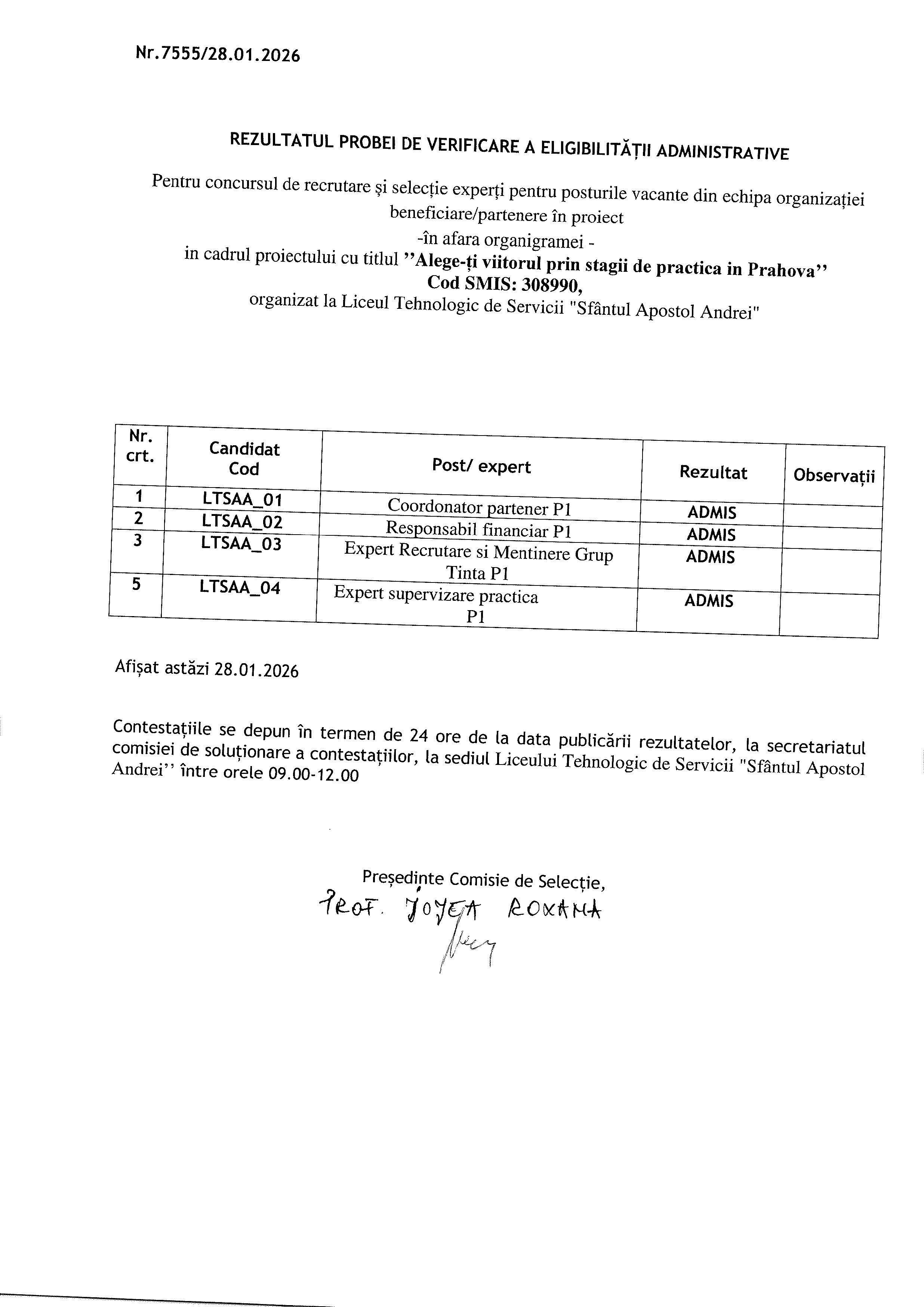 REZULTATE PROBA ELIMINATORIE